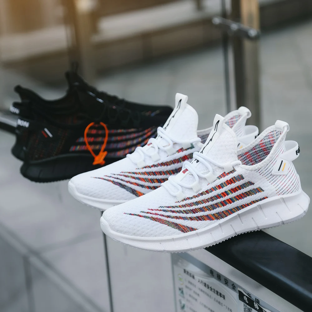 

High Quality Mesh Breathable Men's Running Shoes, Fashionable Black and White lace-up sneakers Deodorant Steel Toe Cap HEYDIMA