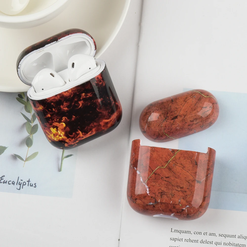 Твердый чехол для наушников Airpods с мраморным рисунком 1 2 зарядки защитный
