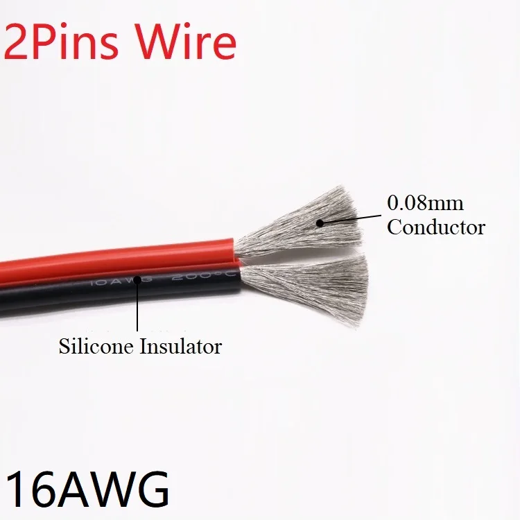 

Silicone Rubber 2pins Wire 16AWG Extra Soft Insulated Double Core High Temperature Electric Cable Copper LED Lamp Line Black Red