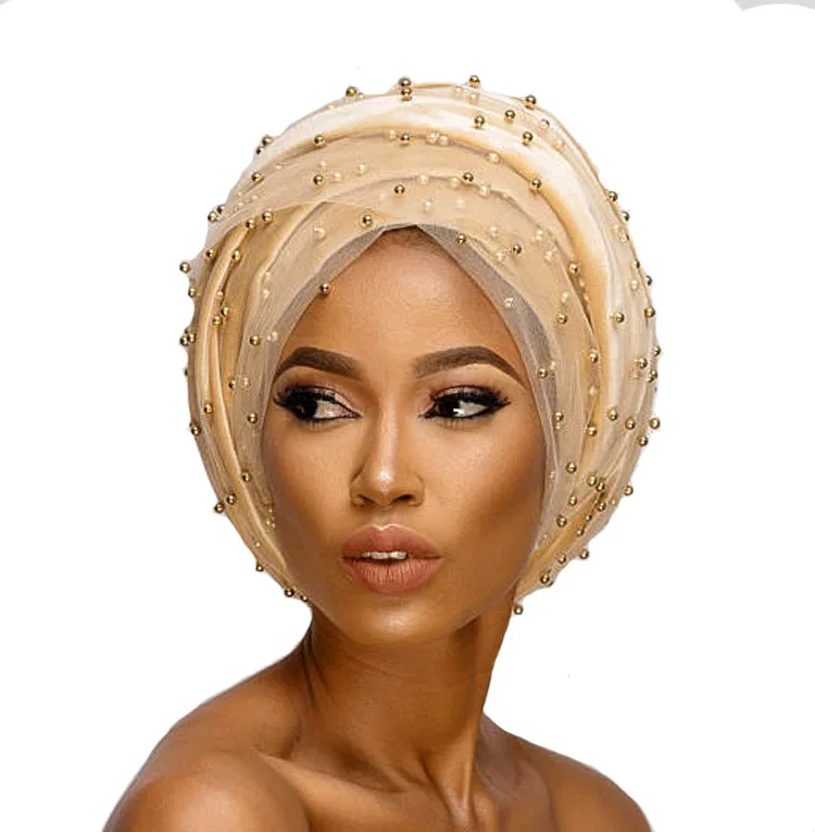 Hijab Extra Long Head scarf Headscarf Turbante Luxury Mass Gold Beaded Mesh wrap Velvet Nigerian Turban Women |