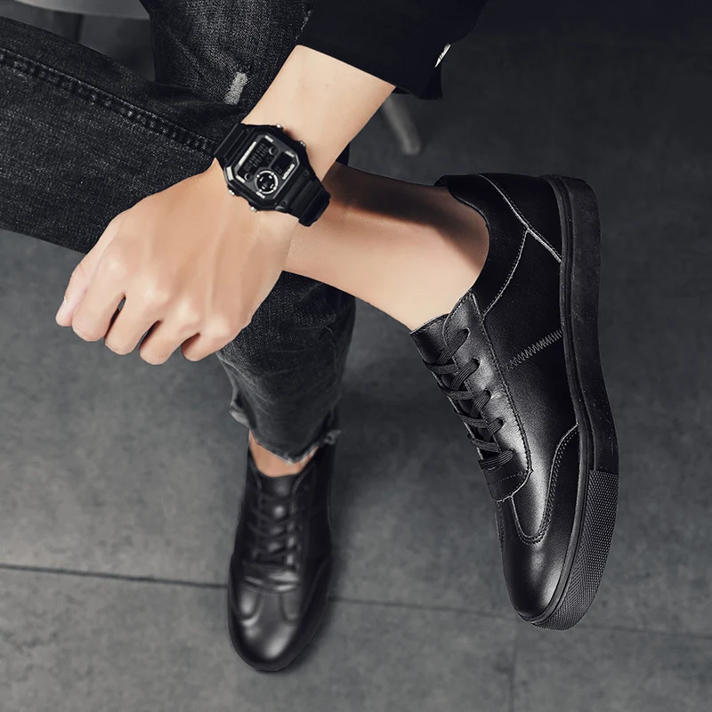 Fashion Men Genuine Leather Casual Shoes lace up Lightweight Breathable Flats outdoor Luxury Brand Men's Walking Sneakers |