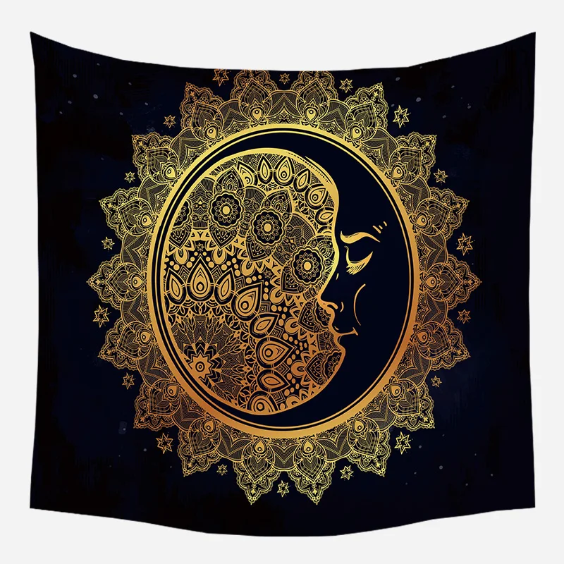 

LuanQI Mandala Tapestry Golden Black Sun And Moon Tapestry Wall Hanging Gossip Tapestries Hippie Wall Rugs Dorm Decor Blanket