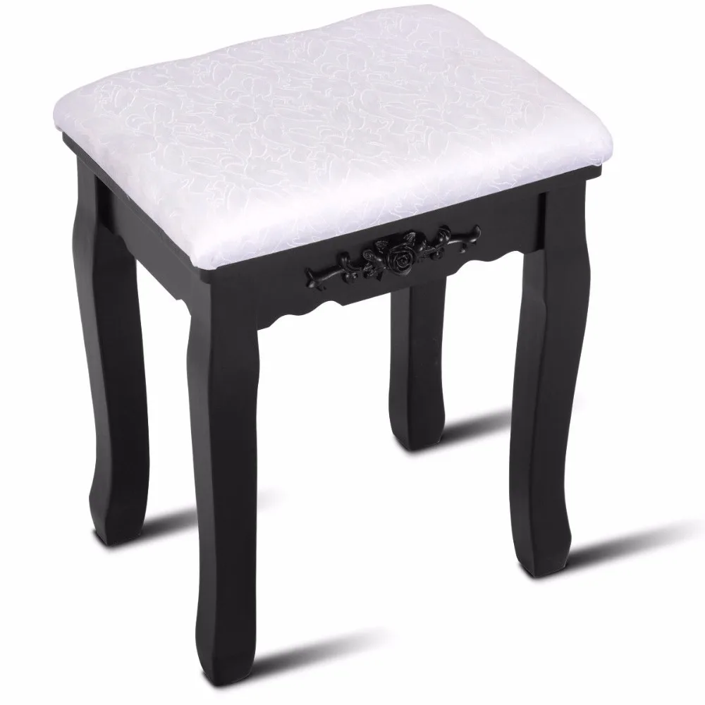 

Giantex Makeup Dressing Table Stool Set Jewelry Desk 3 Drawer Mirror Black Home Furniture HW52950BK