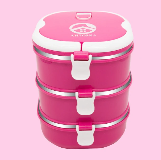 3 layer pink1 TenBroman Ланч-бокс из нержавеющей стали для детей, Детский Школьный Ланч-бокс, контейнеры для еды, ланчбокс для детей, милый для детей - Цвет: 3 layer pink1