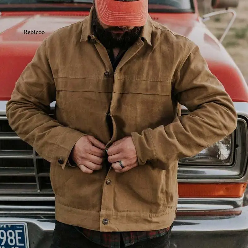 

Khaki Retro Male Jacket Men Single-Breasted Jackets Military Uniform Light Casual Work Men Coats Autumn Winter Plus Size 3Xl