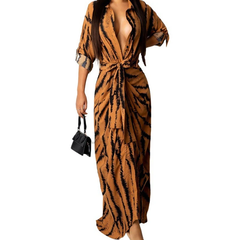 

Printed Dress Sexy Pattern Classic Color Matching Graceful and Fashionable Dress Three-Dimensional Pattern Spring and Autumn