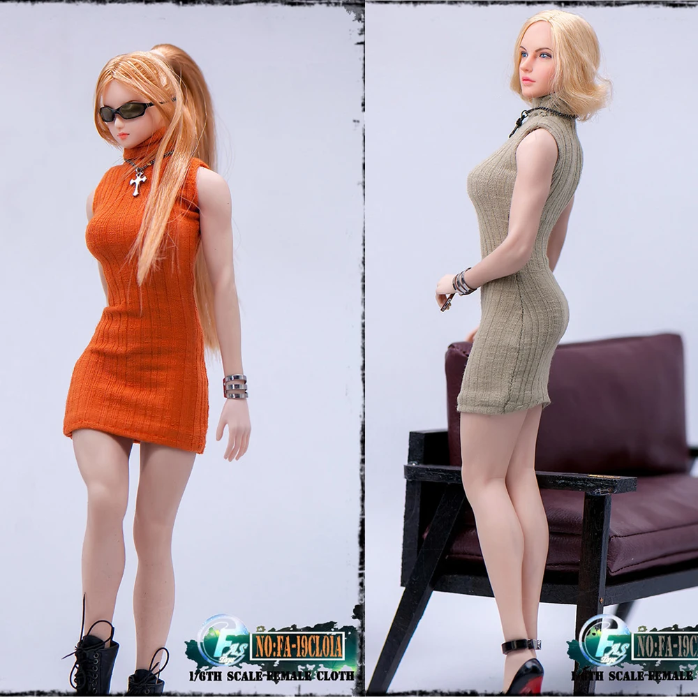 

In Stock 1/6 Scale Female Sexy Sleeveless Sweater Slim Bag Hip Dress FASToys FA-19CL01 Model For 12" Action Figure Body Doll