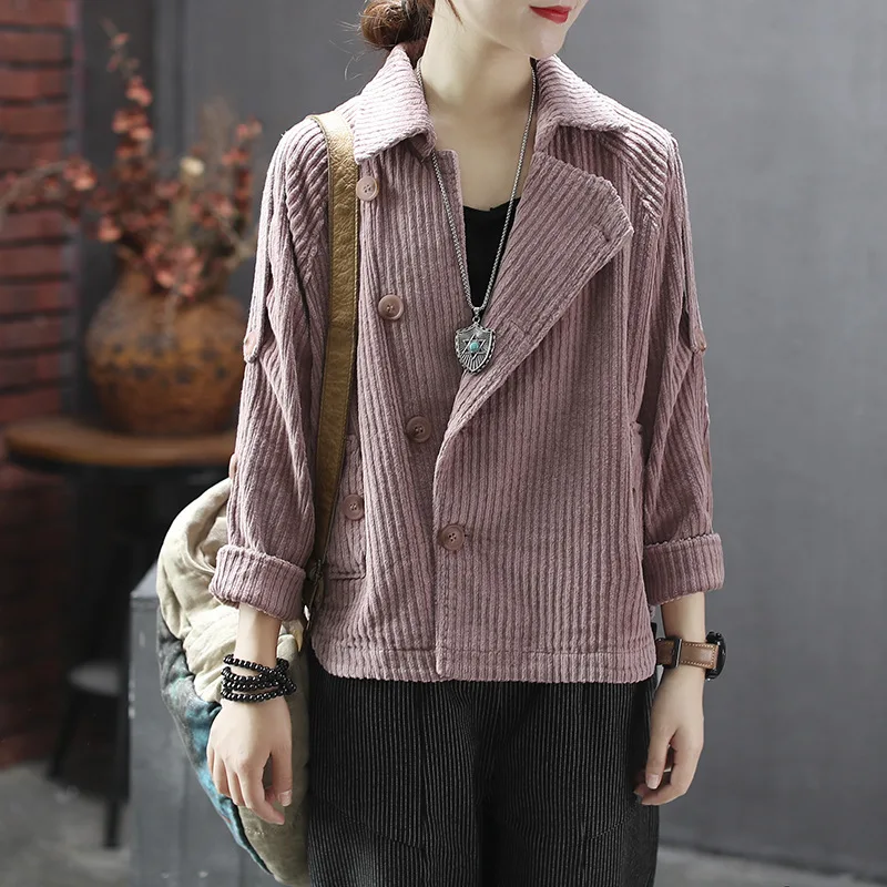 Сказочное натуральное Женское зимнее винтажное свободное вельветовое пальто