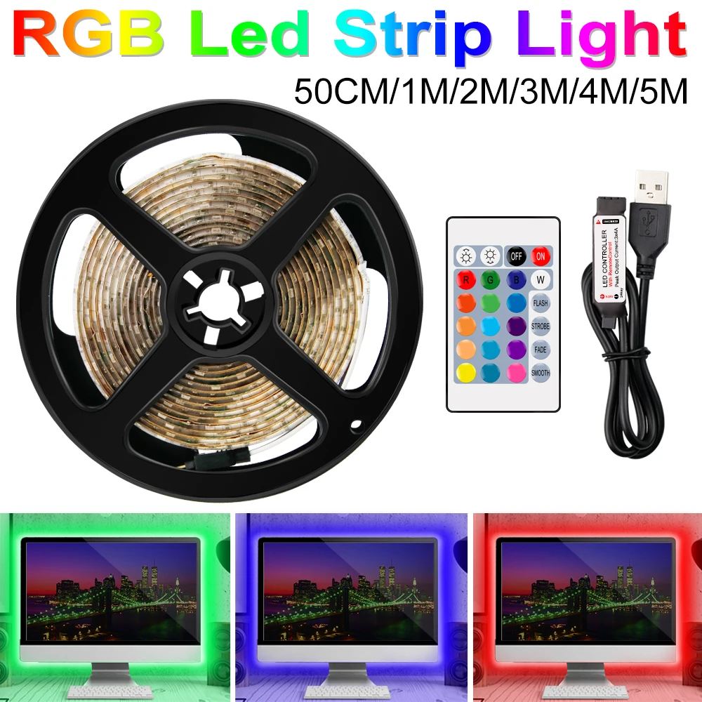 Light Led Strip RGB Light Led Lamp Tape RGBW 5V USB TV Backlight LED Strip Light White Neon Ribbon RGB Band Strip 0.5 1 2 3 4 5m