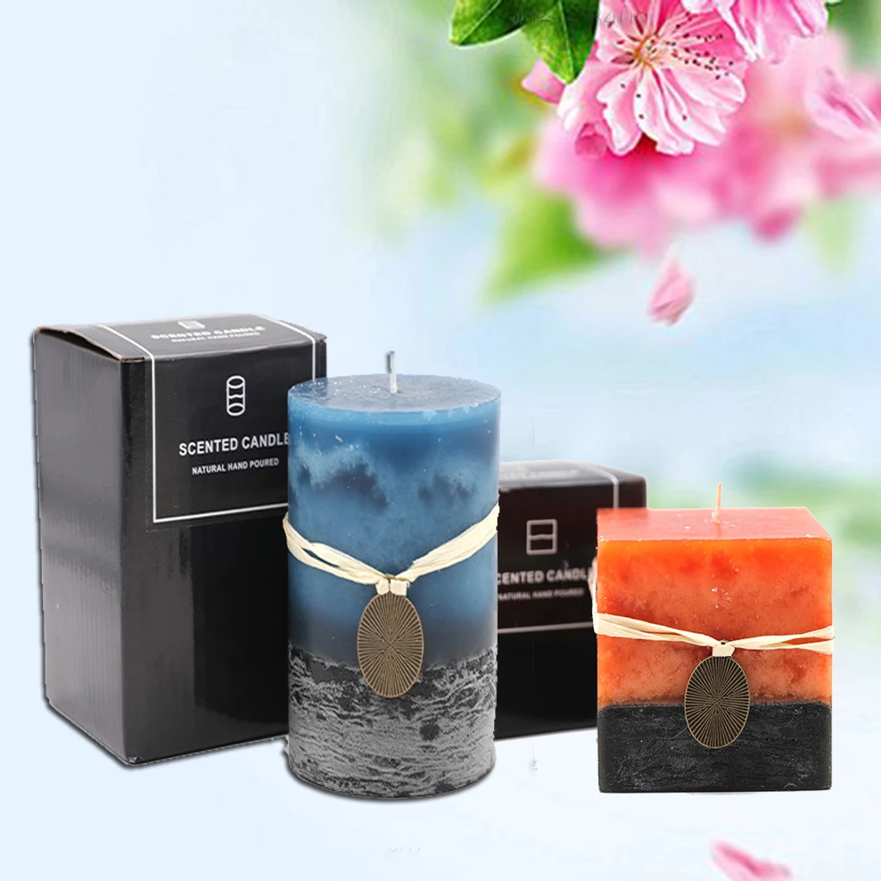 

Square Scented Candle Ice Mist Layered Essential Oil Candle Smokeless Aromatherapy Wax Home Wedding Decoration Candles