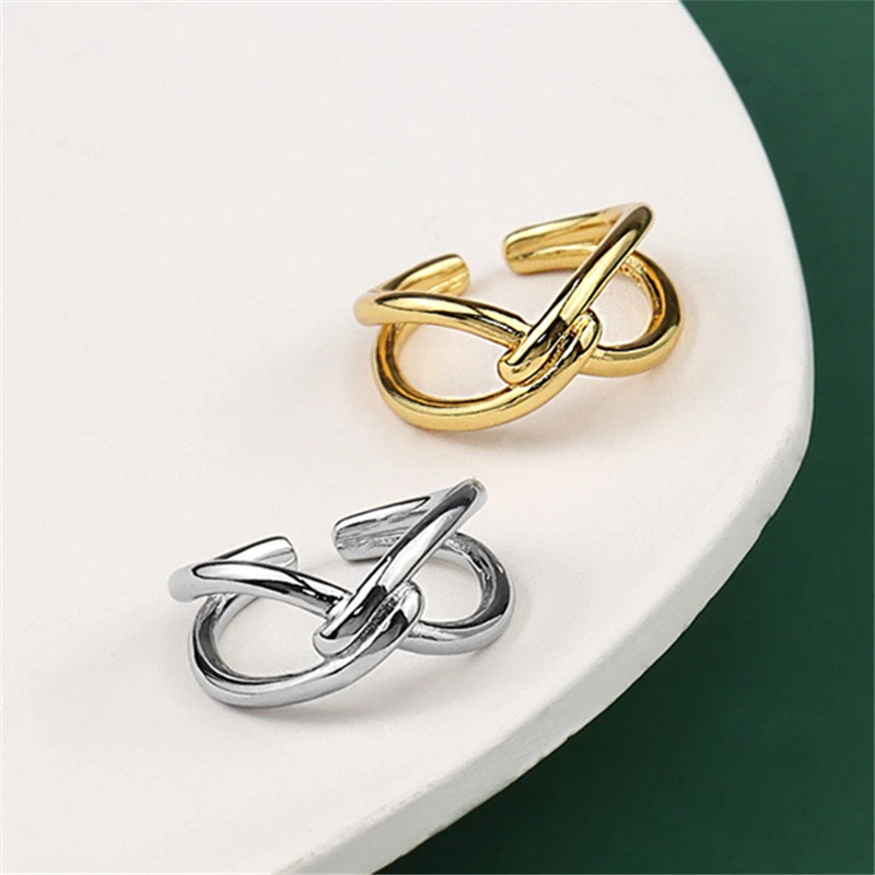 

Lispector 925 Sterling Silver Korean Hollow Crossed Rings for Women Minimalist Knotted Unisex Ring Rock Punk Party Jewelry Gifts