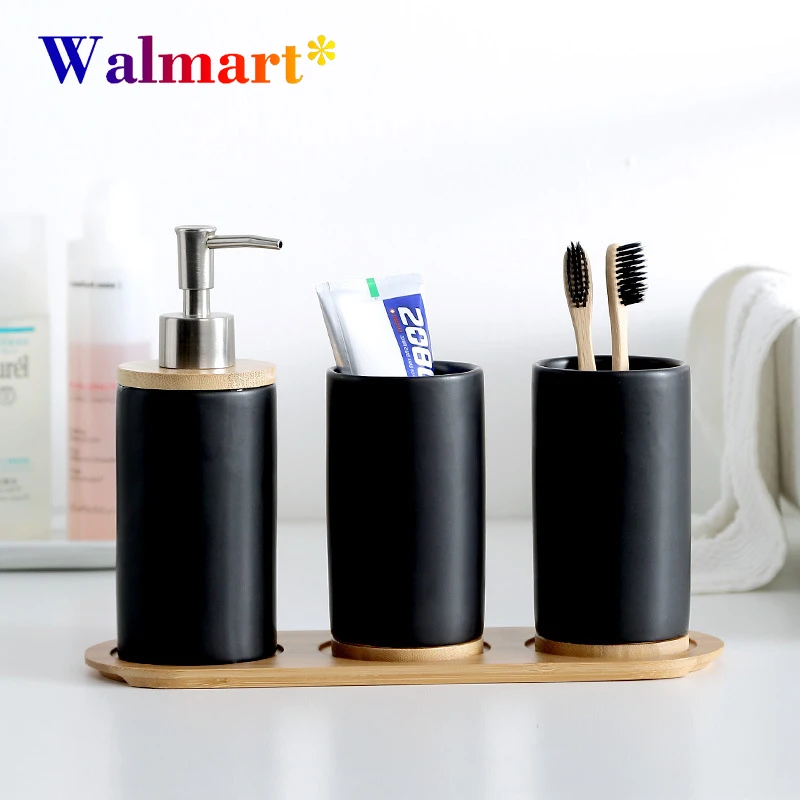 

Ceramic Bamboo Bathroom Tumblers Teeth Brushing Cup Bathroom Emulsion Container Kitchen Tableware Dishwashing Liquid Container