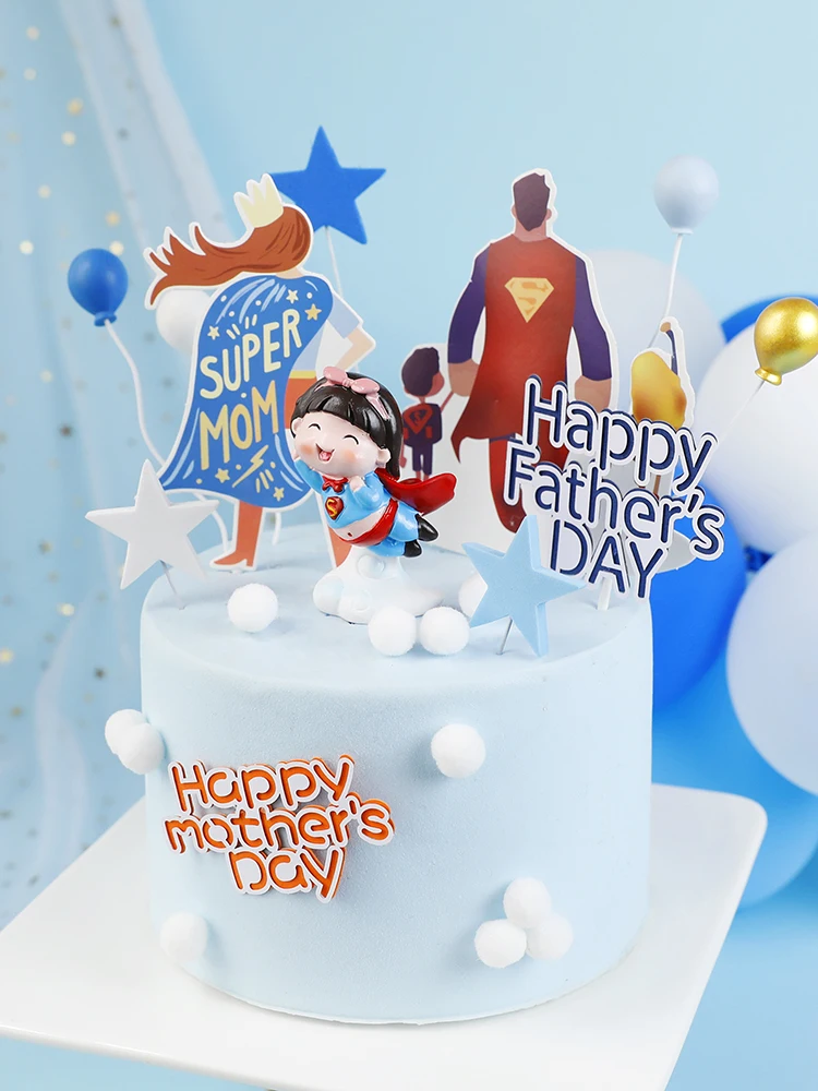 Happy Birthday Super MOM &amp DAD Paper Cake Topper For Mother Father Party Decorations Supplies Papa Dessert Decoration | Дом и сад