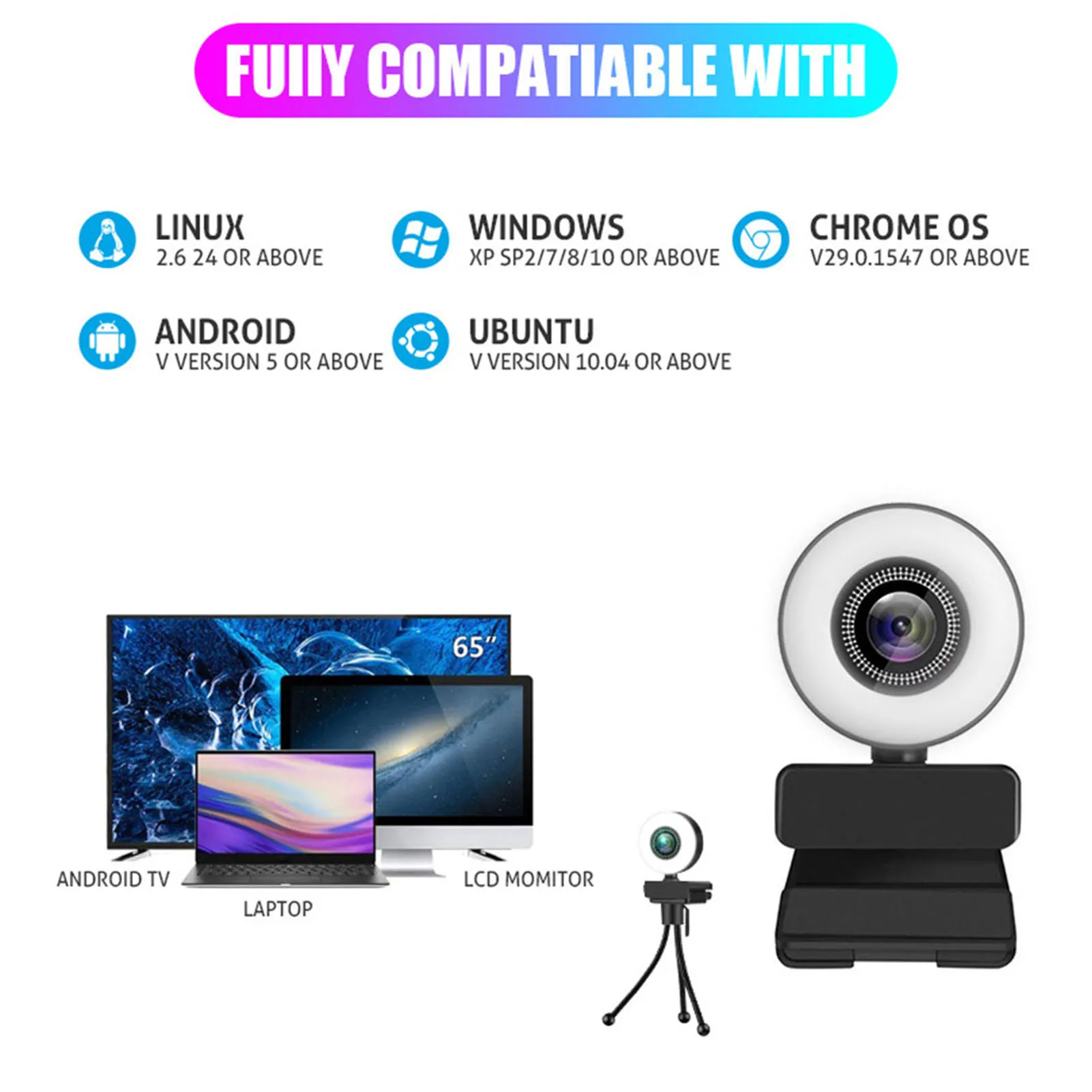 

4K 5 Million HD USB Fill Light Wireless Mini Camera HD USB Webcam Night Vision With Microphone Rotatable Cameras Drop Shipping