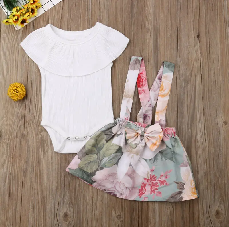 

Emmababy 2Pcs Kid Casual Clothing Set For 100% Cotton Baby Toddler Girls Kids Floral Overalls Skirt Romper Clothes Outfits