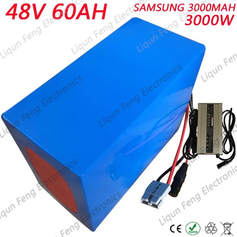 Нет налога 48V 60AH литиевая батарея электрического велосипеда 3000W использовать samsung сотовый с 50A BMS и 5A зарядное устройство литий-ионный скутер аккумулятор