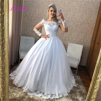 a line vintage lace applique wedding dress off the shoulder sheer long sleeves bridal dresses long wedding gowns vestido longo