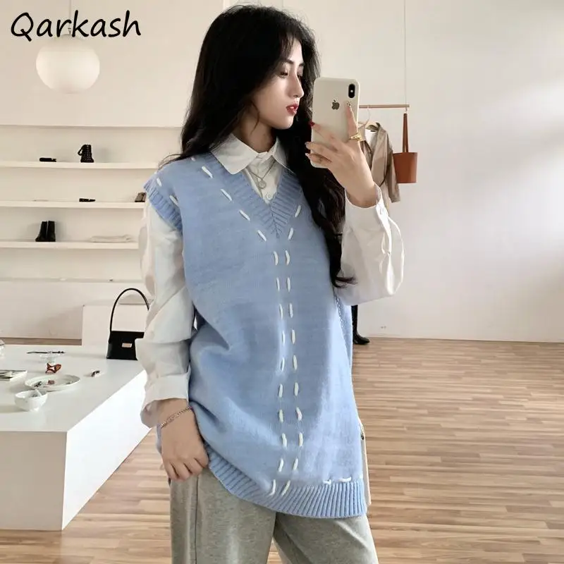 

Sweater Vest Womens All-match Design Elegant Soft V-neck Trendy Leisure Chic Autumn Simple Patchwork New Ulzzang Tender Female