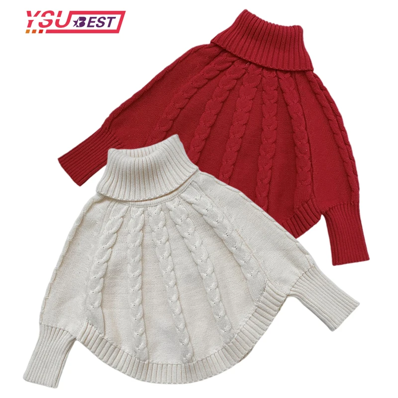 

Детский вязаный свитер-водолазка, накидка, Осень-зима 2021, детская одежда для девочек с длинным рукавом, пуловер для маленьких девочек, свите...