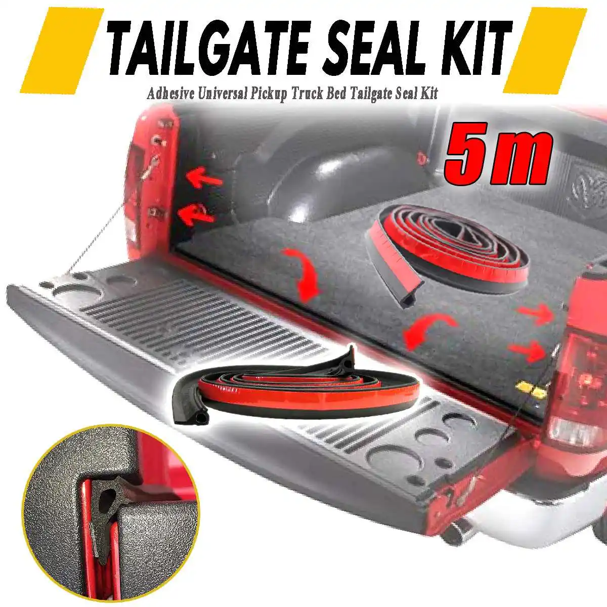 

5M Adhesive Universal Weather Stripping Pickup Truck Bed Rubber Tailgate Seal Kit Tailgate Cover Sound Insulation