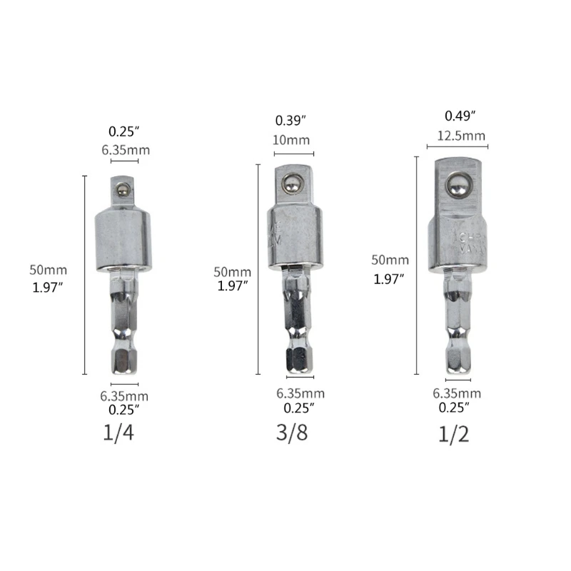 

1/4" 3/8" 1/2"Electric Drill Socket Adapter for Impact Driver with Hex Shank to Square Socket Drill Bits Rotatable
