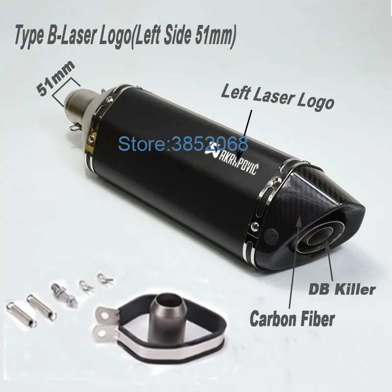 Type B 51mm L-Laser Мотоцикл Akrapovic выхлопной ID: 51 мм/61 мм L: 570 мм/470 мм Мотоцикл углеродного волокна наконечник глушитель Escape с DB Killer - Цвет: Type B 51mm L-Laser