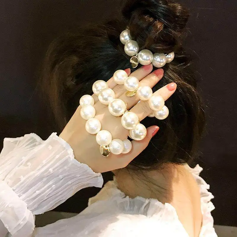 

New Fashion Women Girls Hair Ropes Big Pearl Elastic Rubber Band Fashion Ponytail Holders Hair Ties Hair Accessories 2021