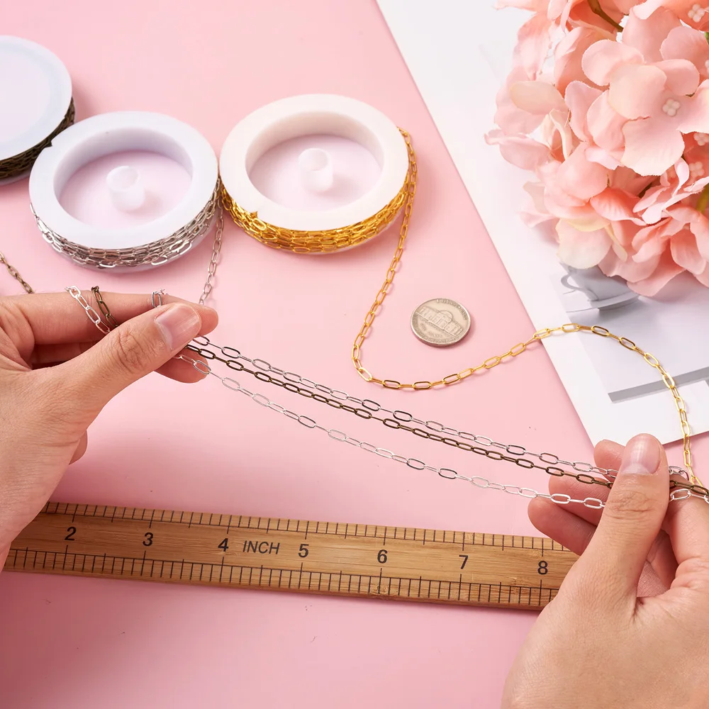20m Brass Cable Chains Flat Oval Paperclip Necklace Chain Links For DIY Handmade Necklace Bracelet Jewelry Making Findings