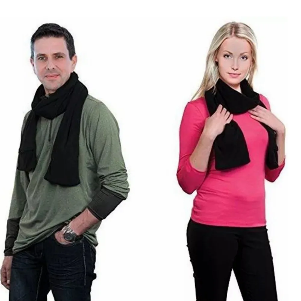 USB heating solid color scarves for men and women  simple and casual  black shawl lengthened twill shawl fleece warm scarf