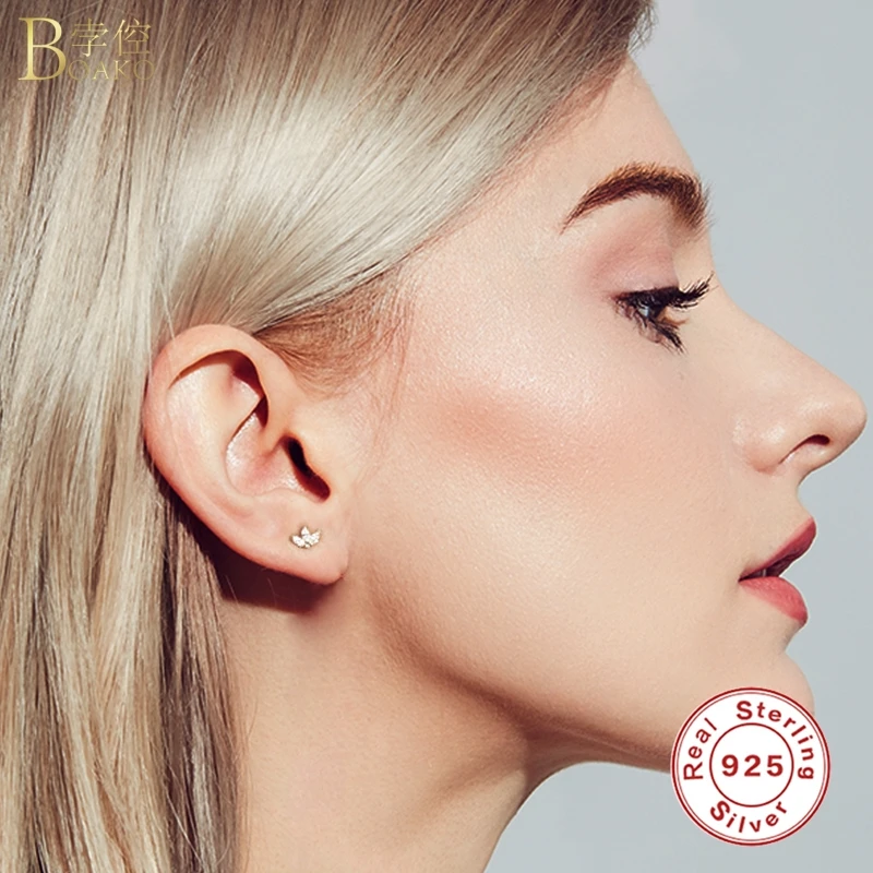 

Boako 100% 925 Sterling Silver Stud Earring Colorful Lightning Zircon Mini Earrings For Women Gifts Jewelry aros pendientes 2021