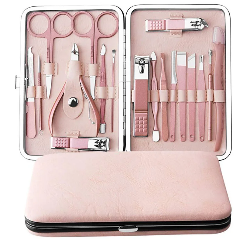 

Rose Gold Professional Manicure Set Stainless Steel Pedicure Set , Nose Hair Scissors, Eyebrow Razor Family Foot Hand Care Set