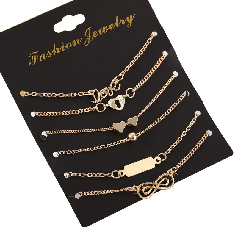 5 шт./компл. сплав Новинка Bijoux(украшения своими руками) Модные Винтаж ножной браслет Бесконечность 8 Браслеты для женские ботильоны браслет подарочный набор ювелирных изделий