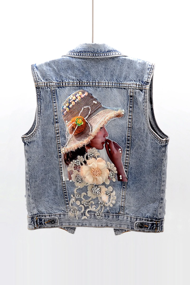 

Vest Womens Embroidery Spring Autumn Fashion Female Sleeveless Vest Jacket Plus Size Denim Jeans Jackets Coats Waistcoat Tops
