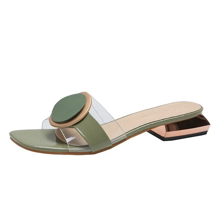 2021 New Fashion Slippers Women's Low Heel Transparent Slippers Square Heel Summer All-match Women's Sandals  Shoes Woman
