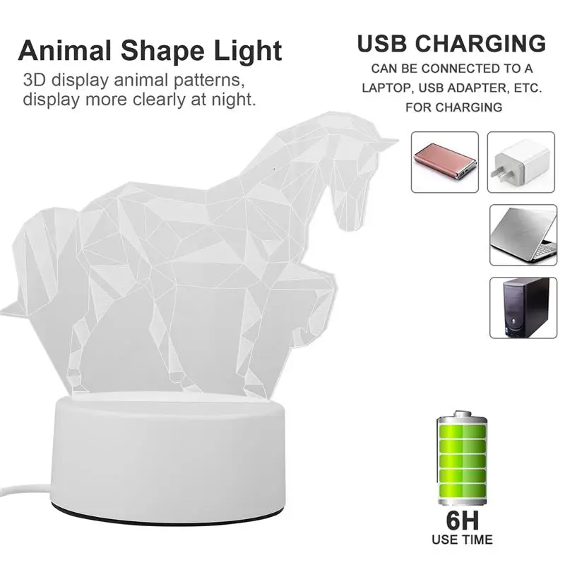 

3D Visual Lamp Animal Shape Decorative Lighting Portable USB Bedside Lamp