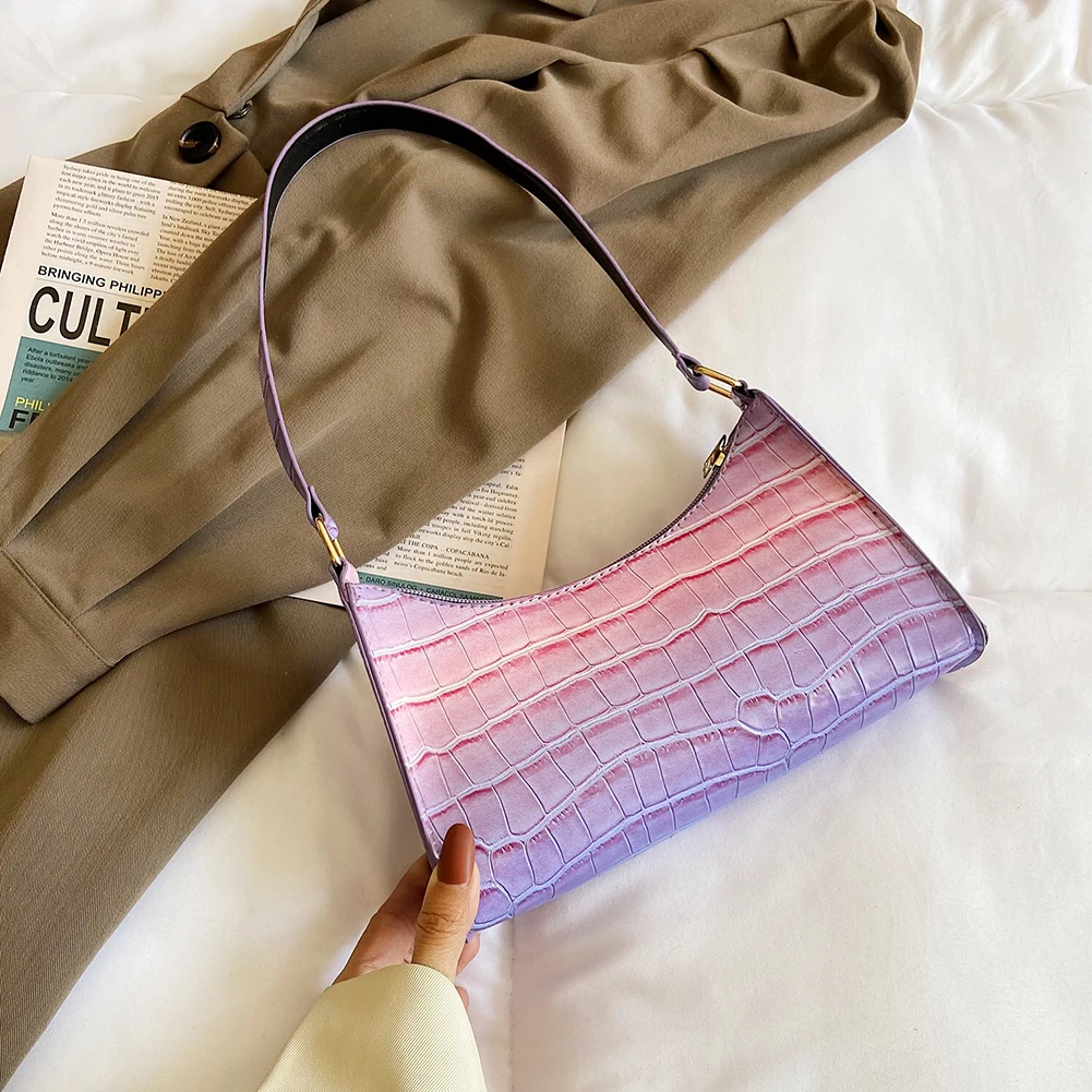 

Винтажная женская сумка-хобо из искусственной кожи с градиентным цветом и крокодиловым узором, повседневная женская маленькая сумочка на п...