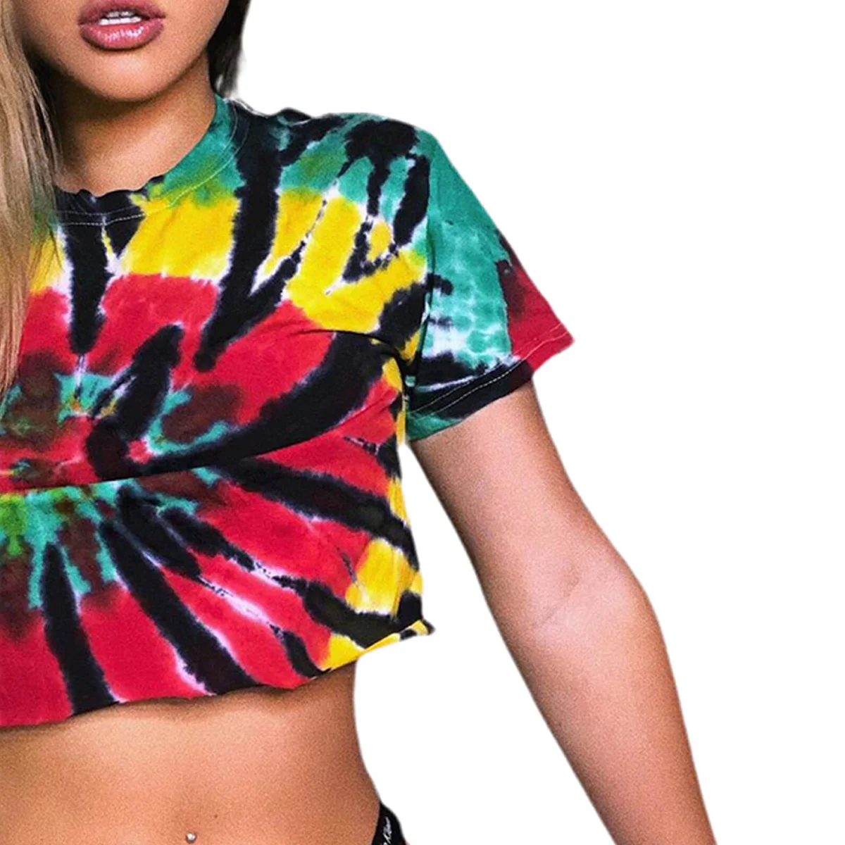 

2020 Tie-dye Tops Woman Short T-shirts Sexy Tops Streetwear Workout Streetwear Crop Top Short Sleeve T Shirt Ladies Clothes