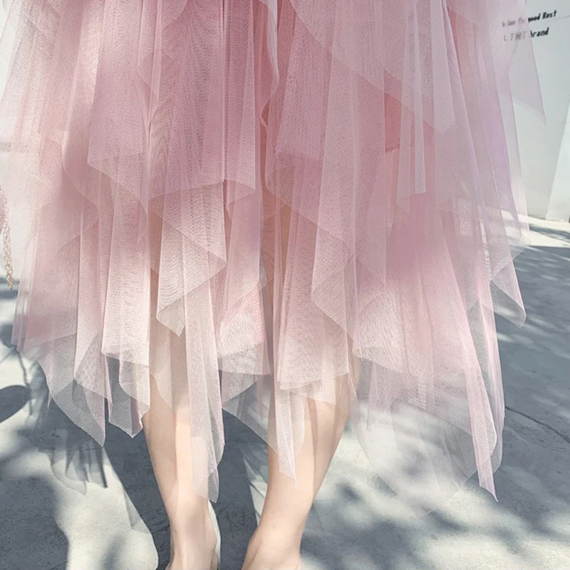 Женская сетчатая юбка средней длины приталенная трапециевидная с высокой талией