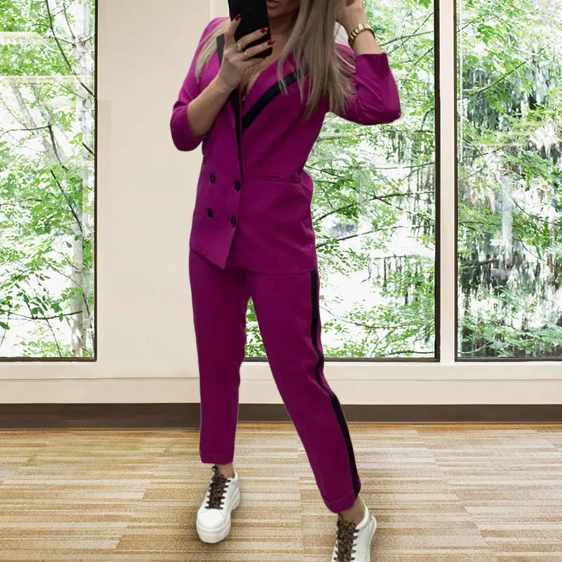 Элегантный двубортный женский брючный костюм Taotrees пиджак с английским