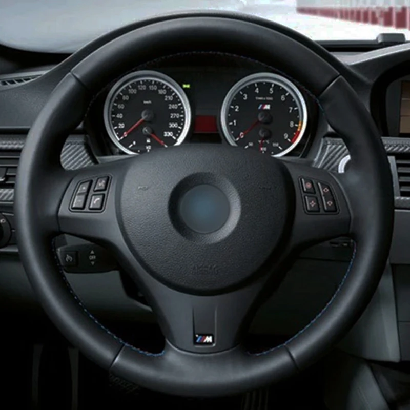 car steering wheel cover hand stitched soft black artificial leather for bmw m sport m3 e90 e91 e92 e93 e87 e81 e82 e88 x1 e84 free global shipping