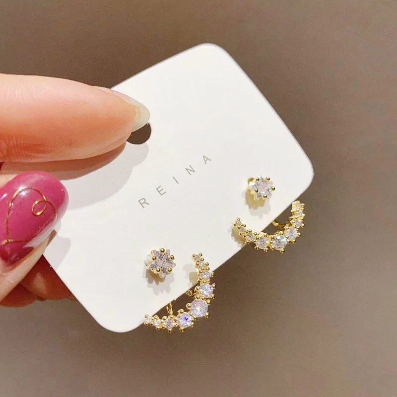 

VSnow Korean Fashion Shiny Star Moon Dangle Earring for Women Femme Fairy Gold Rhinestone Party Gifts Earring Jewelry Pendientes