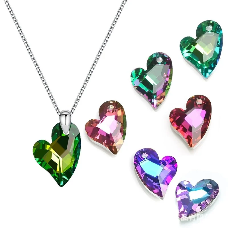 

10pcs 17mm Heart Shape Crystal Pendant Charm Glass Loose Beads for Women Jewelry Making Necklaces DIY Earring Findings