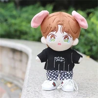 street dance 4 the same clothes as wang yibo 20cm plush doll clothes hoodie black and white plaid pants 20cm doll clothes