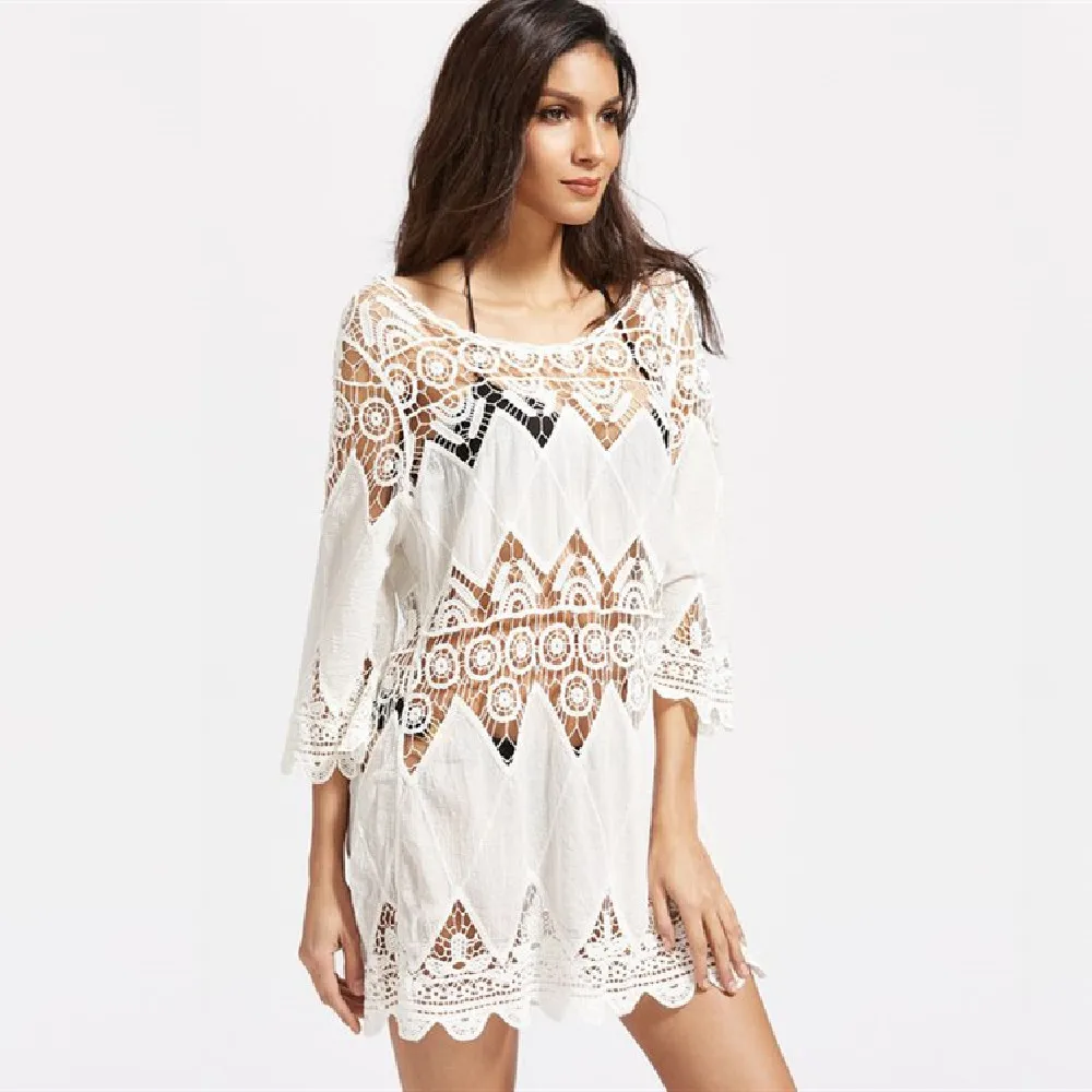 Новое поступление Пляжная накидка вискозный белый купальник туника женский