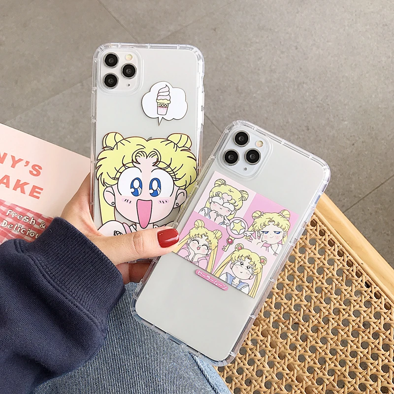 Милый чехол для телефона Сейлор Мун iphone 7 8 plus X XR XS Max прозрачная задняя крышка