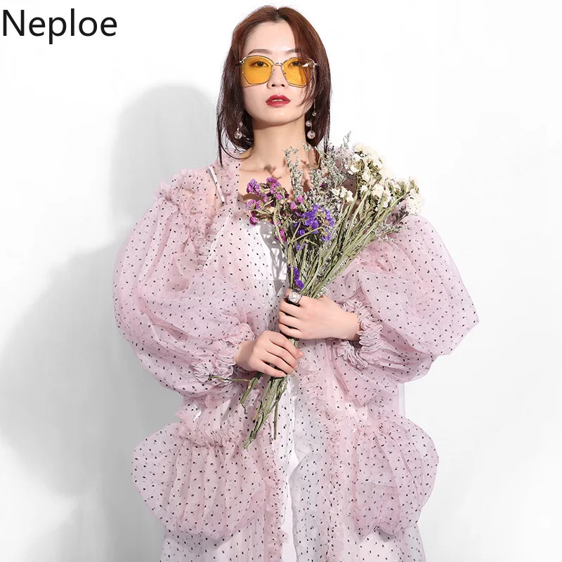 Neploe сетчатые солнцезащитные рубашки в горошек милая блузка с