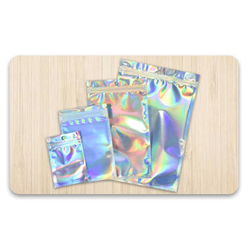 

100pcs Translucent Zip Lock Bags Holographic Storage Bag Xmas Gift Packaging Socks Sexy Lingerie Glove Cosmetics Pouch