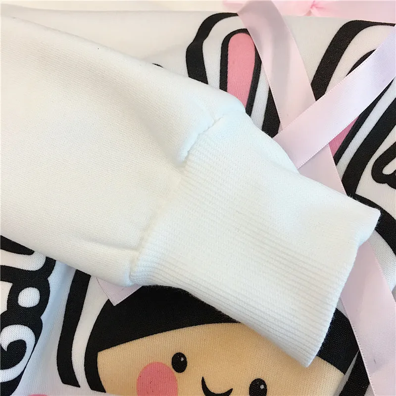 Kawaii толстовки для девочек кролик длинное ухо Sudadera мультфильм печати Толстовка для женщин зима плюс бархат Теплый пуловер топ размера плюс 2XL