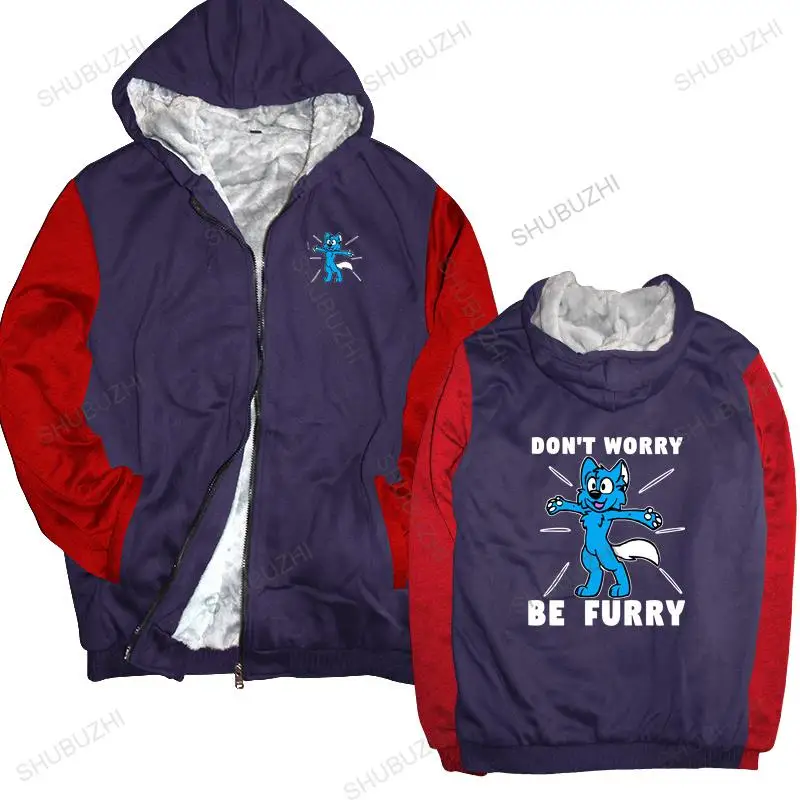 

Man black zipper thick hoodies Furry Fandom hoodie Don't Worry Be Furry hoodie Wolf hoodie Fox unisex Outwear men sweatshirt