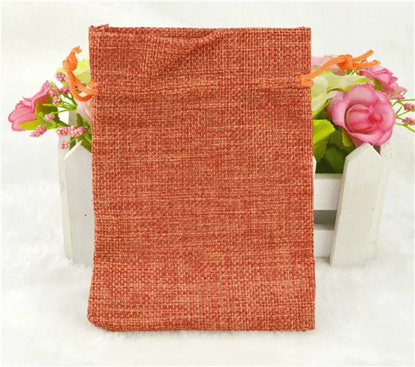orange red Хит, 50 шт., льняные джутовые мешочки на шнурке, хлопковые разноцветные пакеты для упаковки, подарок, Свадебные Рождественские Сумки для конфет(4 размера - Цвет: orange red